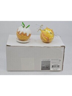 Dept 56 Cat And Plum Pudding Salt And Pepper Shaker Set NIB Rare & Hard To Find